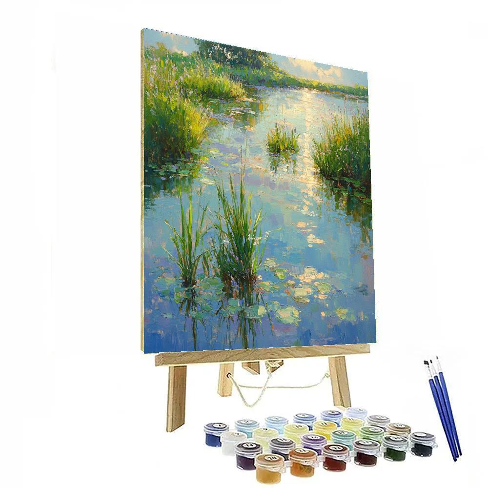 Claude Monet Inspired Dappled Light On Garden Pond Edge painting number kit