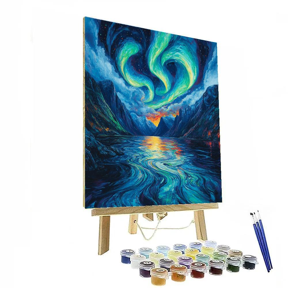Edvard Munch Inspired Northern Lights Over Echoing Fjord painting number kit
