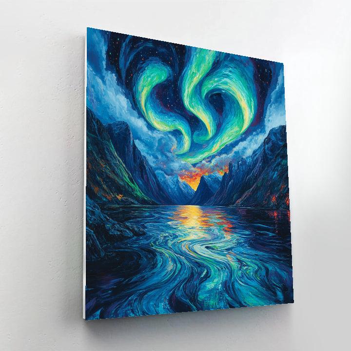 Edvard Munch Inspired Northern Lights Over Echoing Fjord painting number kit