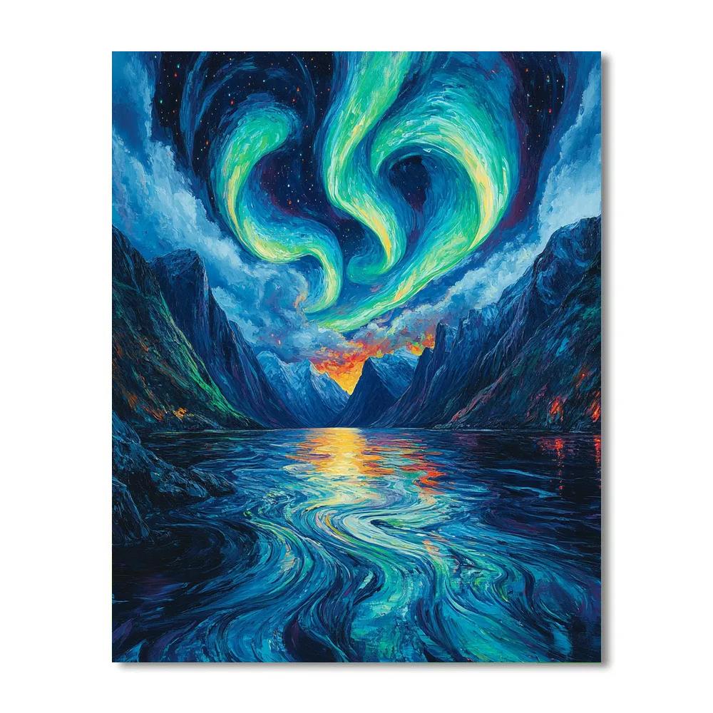 Edvard Munch Inspired Northern Lights Over Echoing Fjord painting number kit