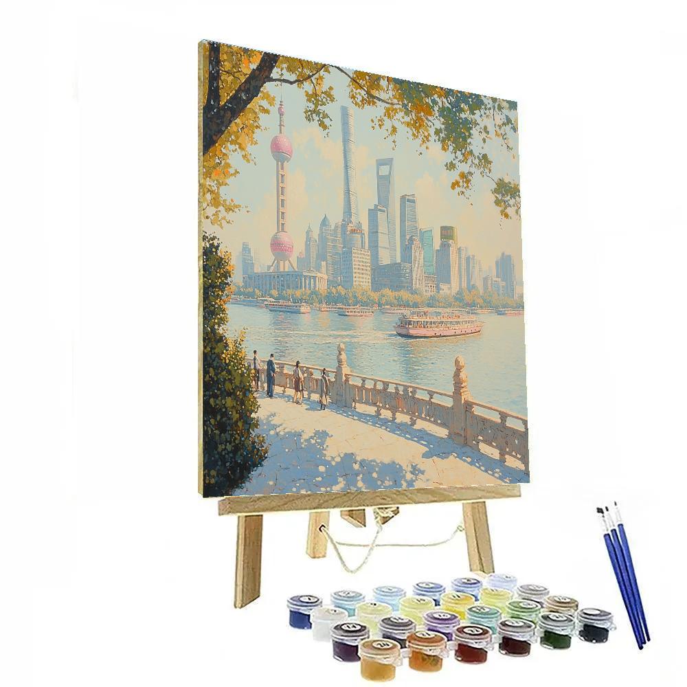 Downtown Skyline And Riverfront Shanghai China Number painting
