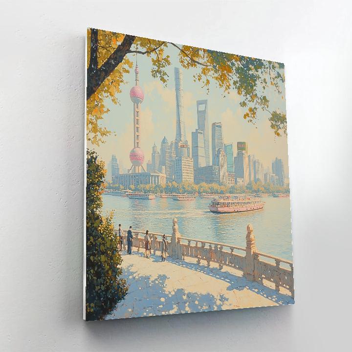 Downtown Skyline And Riverfront Shanghai China Number painting