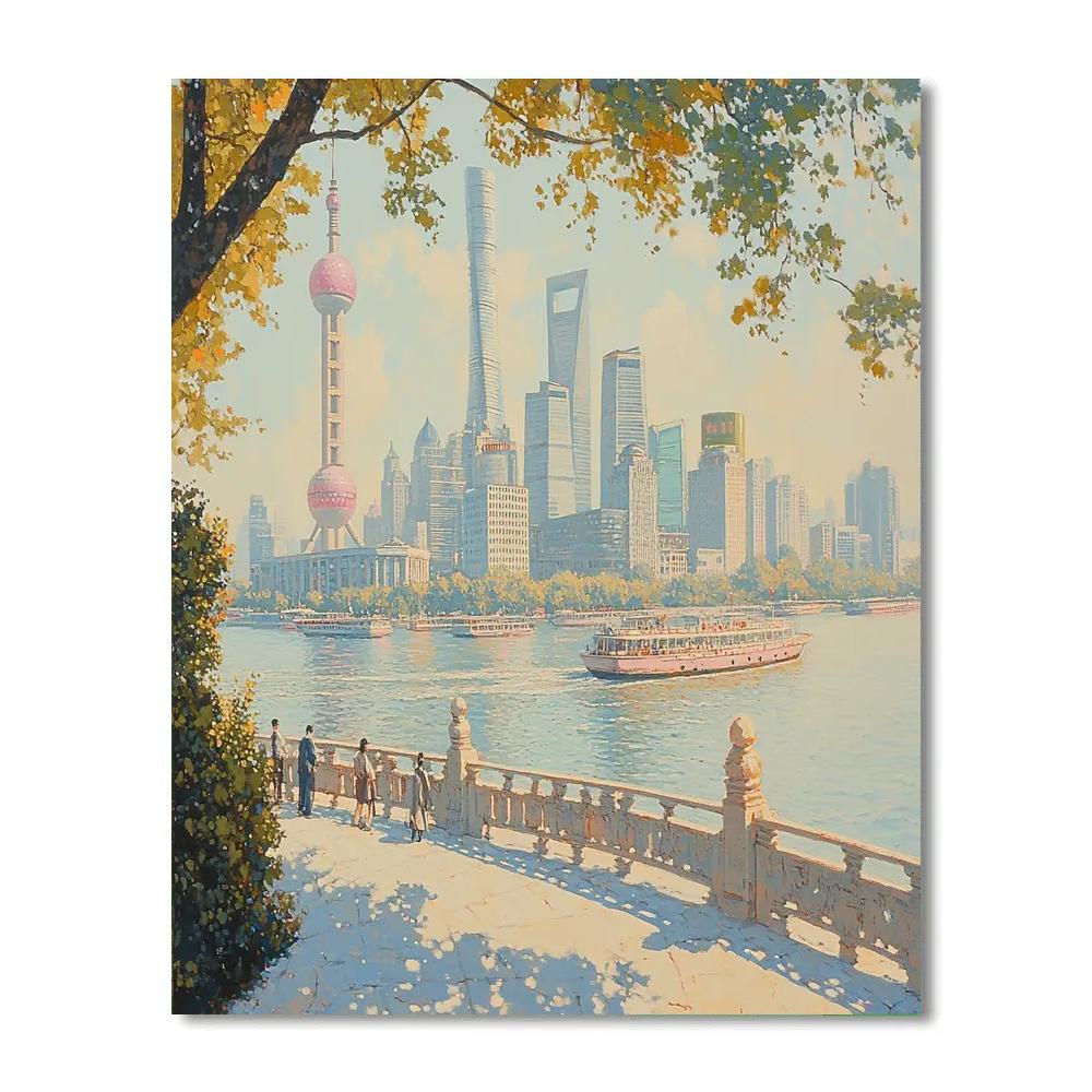 Downtown Skyline And Riverfront Shanghai China Number painting