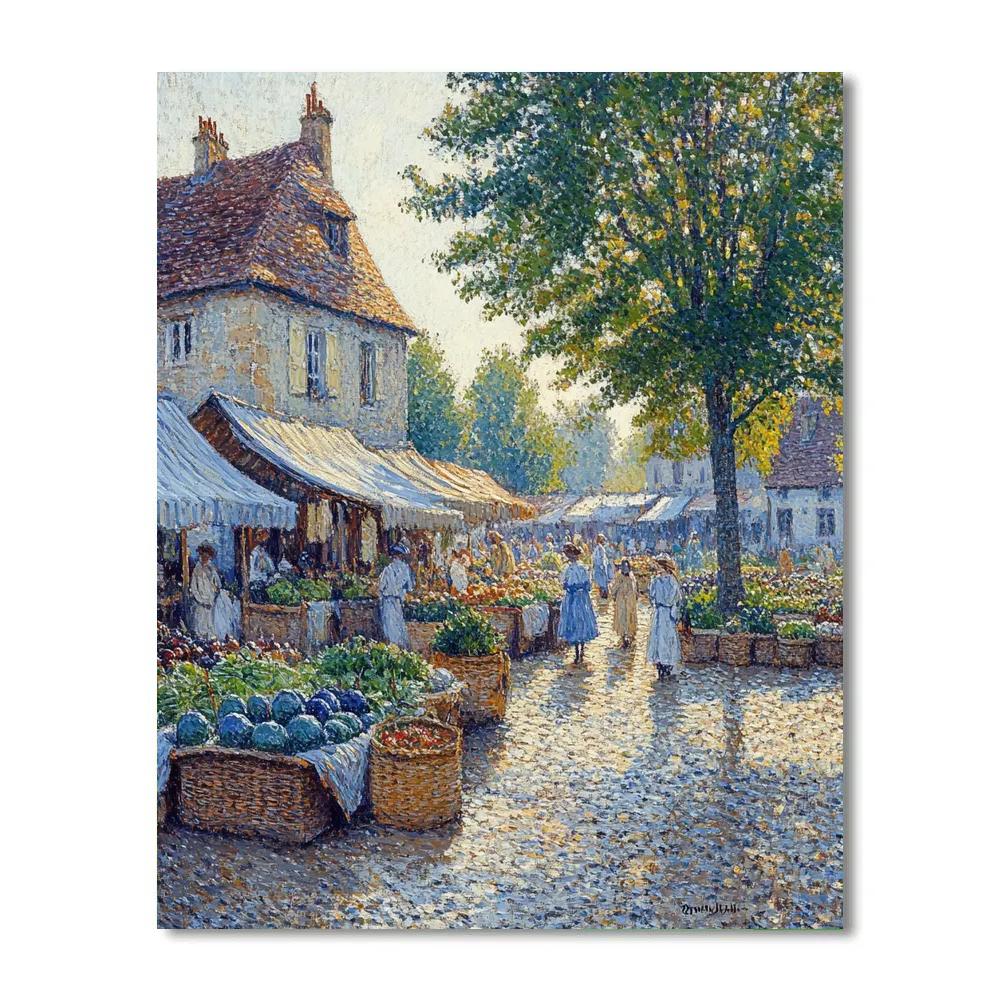 Pissarro Inspired Village Market Morning paint by numbers