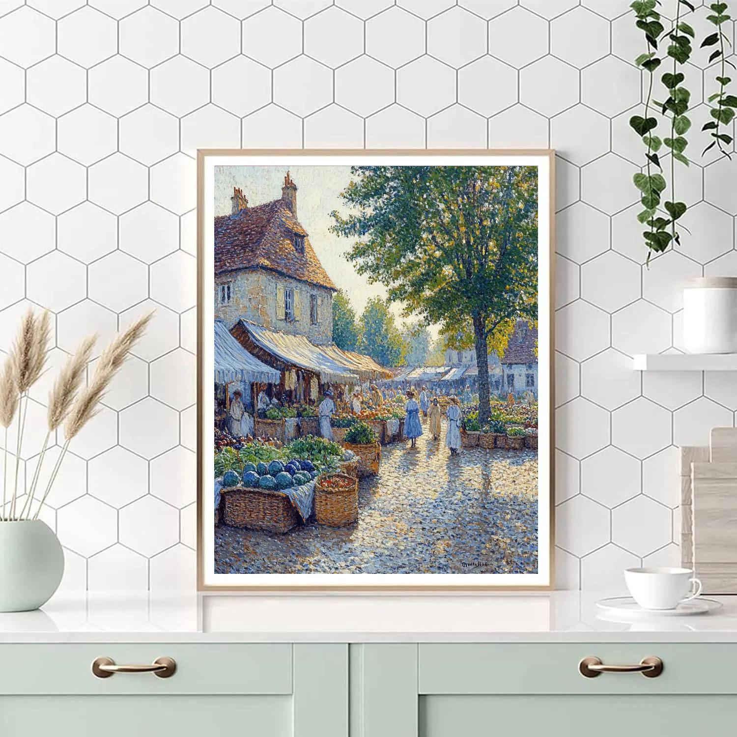 Pissarro Inspired Village Market Morning paint by numbers