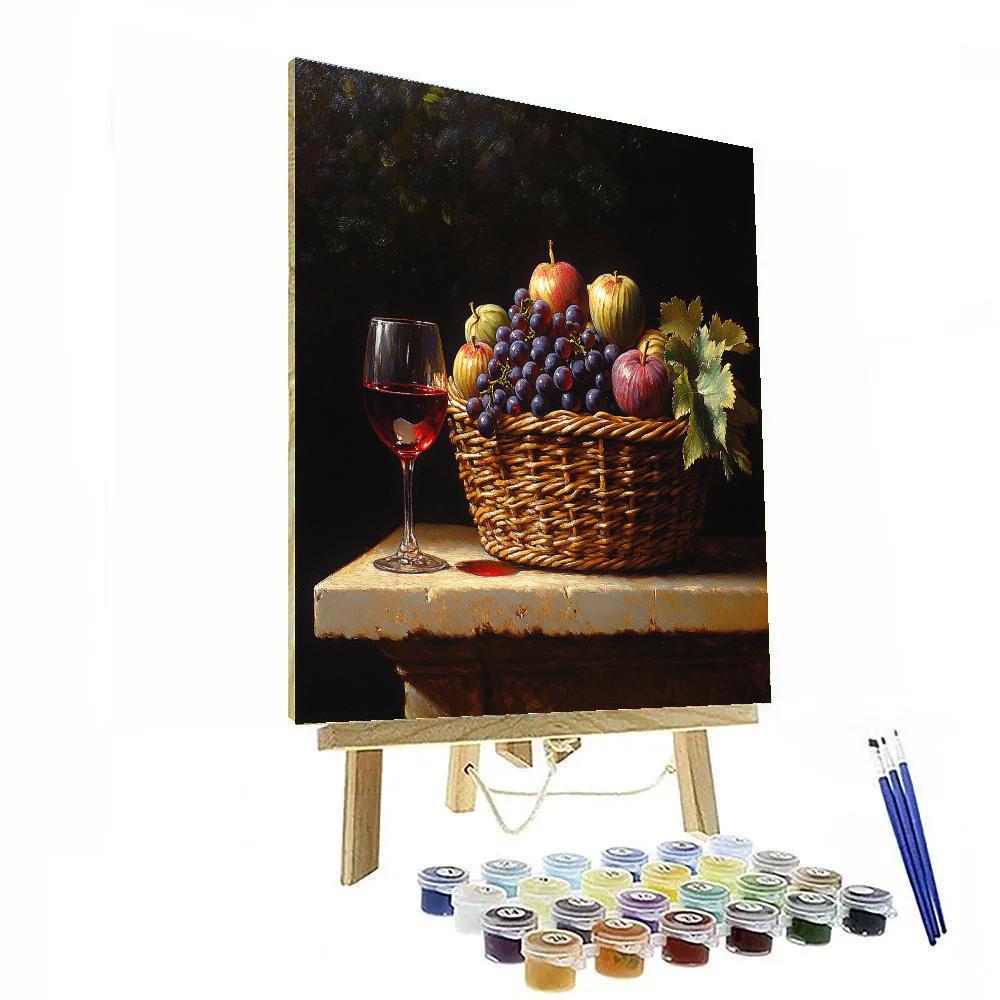 Caravaggio Inspired Fruit And Wine Still Life paint by color