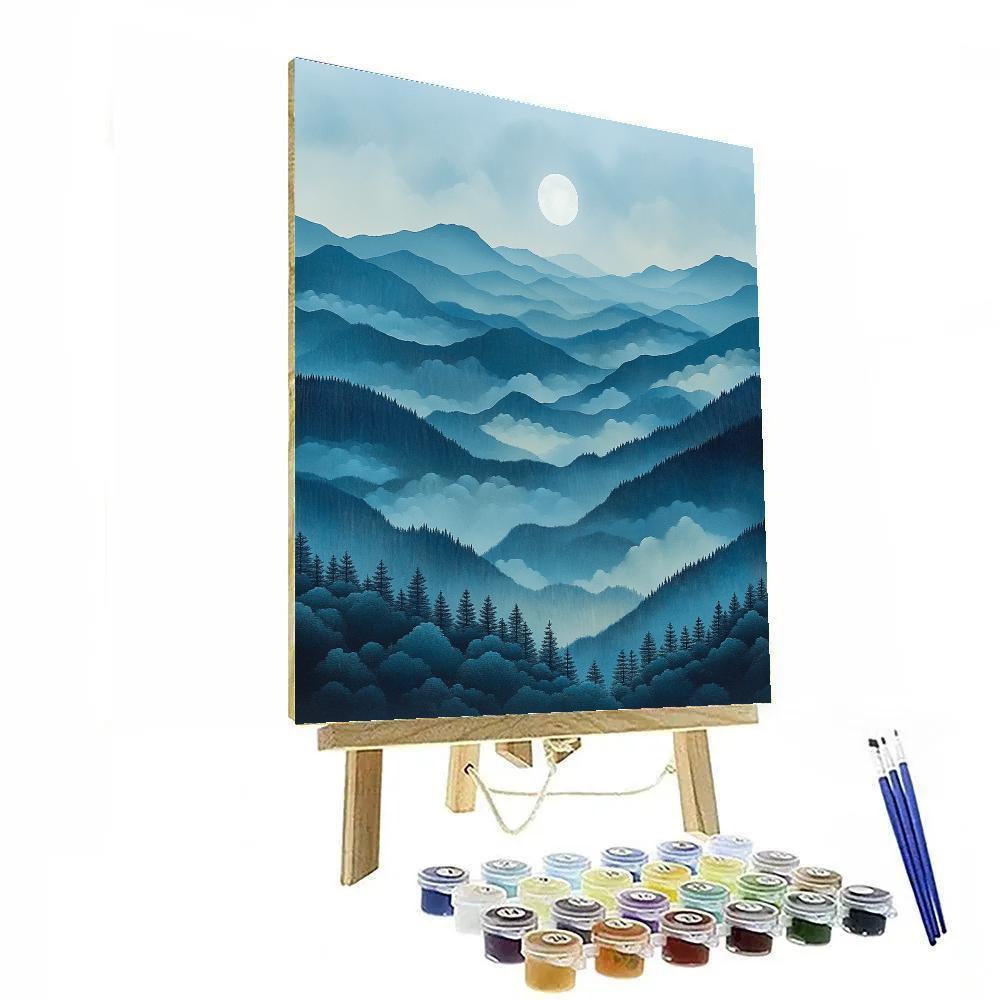 Hiroshige Inspired Moonlit Mist Over Pine Ridges Number painting