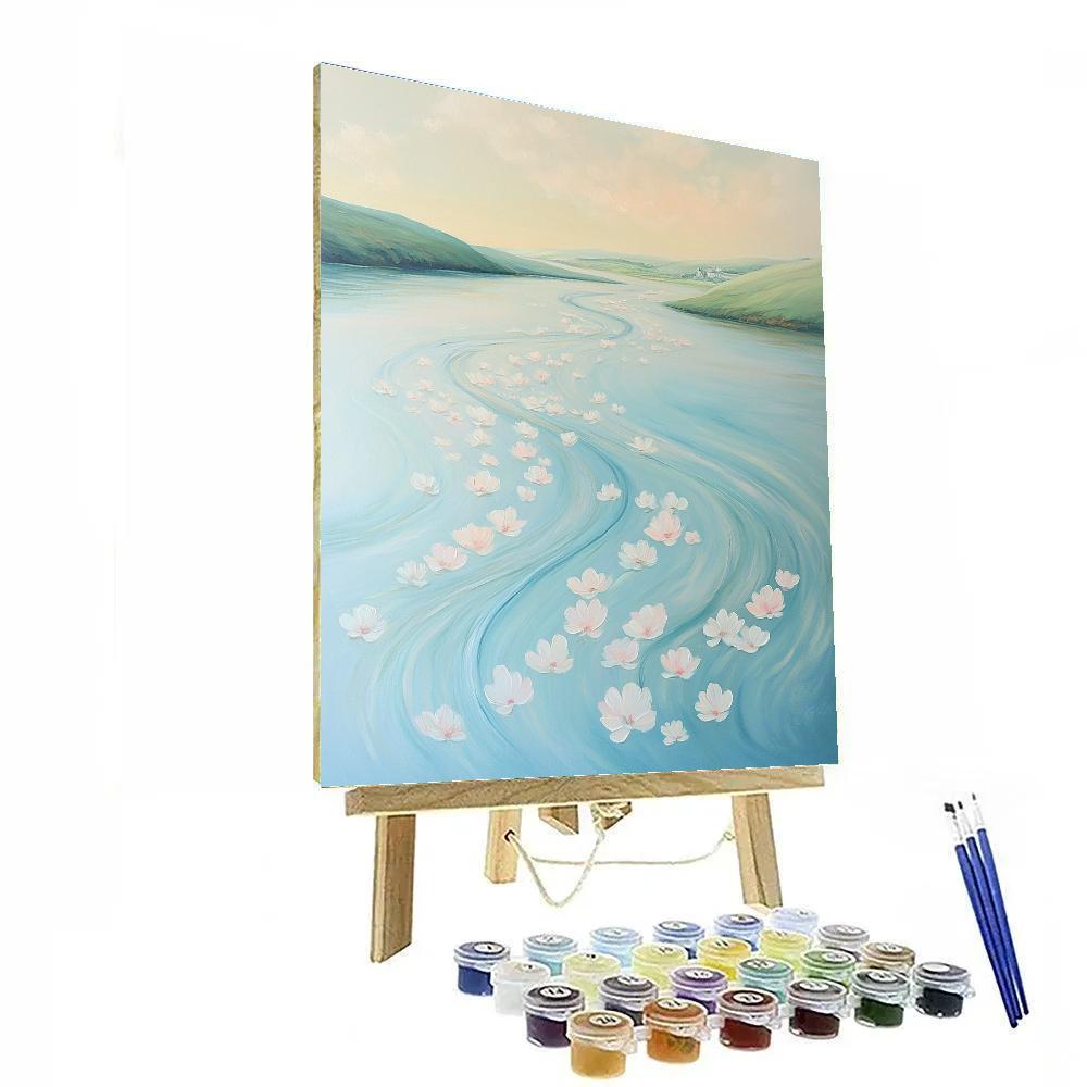 Hiroshige Inspired Spring River Of Scattered Blossoms Numbered painting kits
