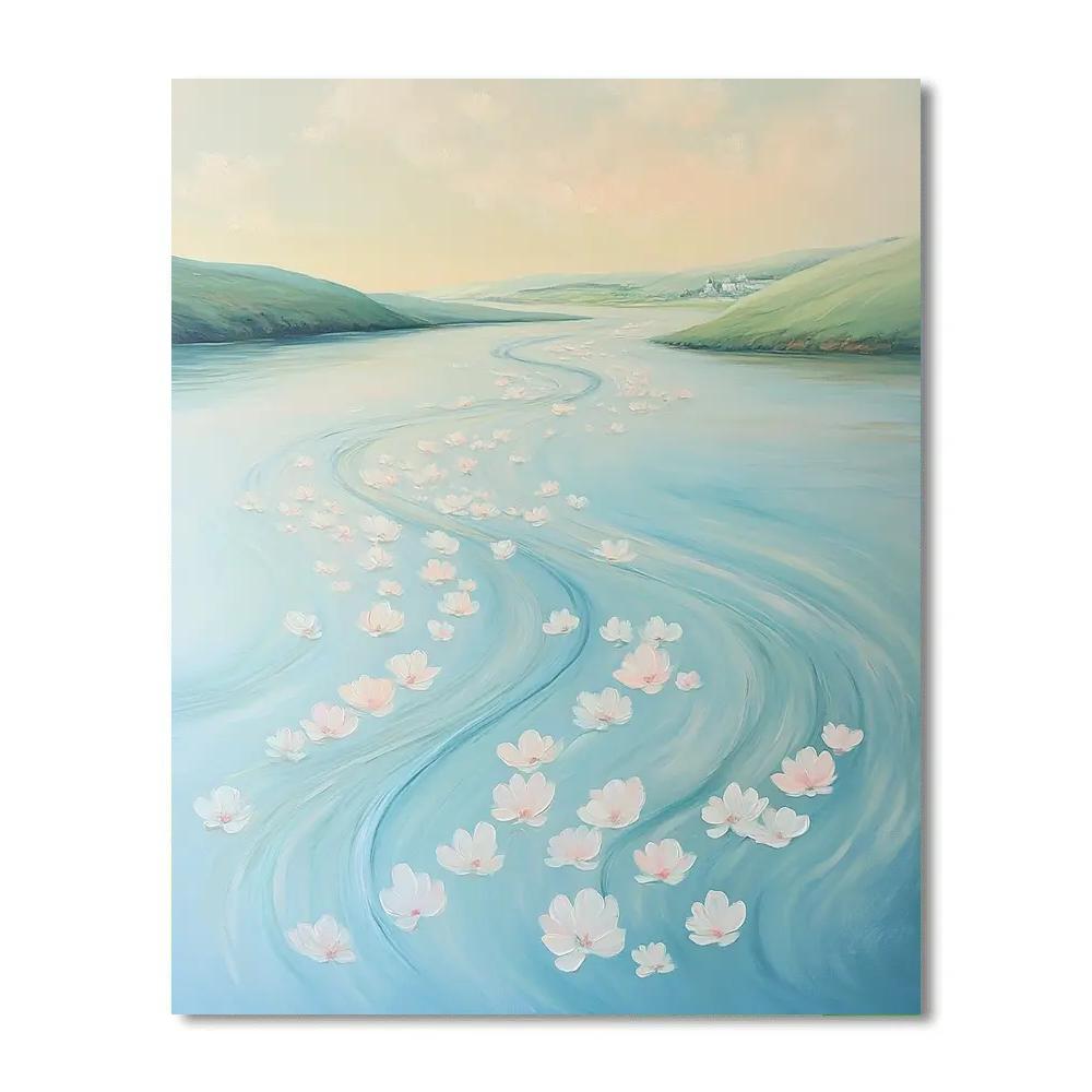 Hiroshige Inspired Spring River Of Scattered Blossoms Numbered painting kits