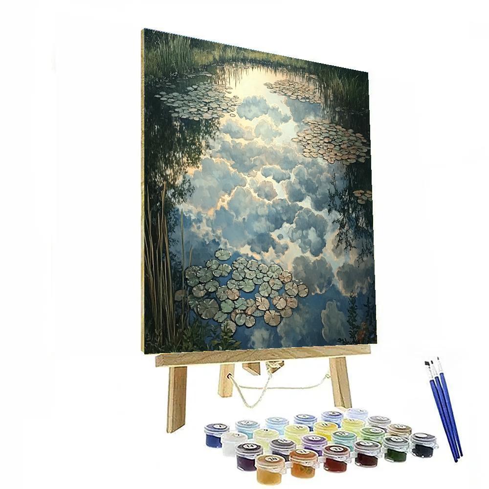 Claude Monet Inspired Reflected Clouds In Shallow Garden Pool painting number kit