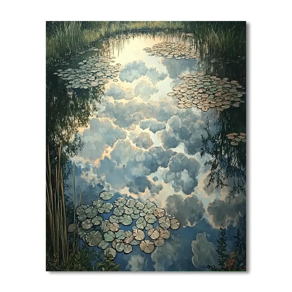 Claude Monet Inspired Reflected Clouds In Shallow Garden Pool painting number kit