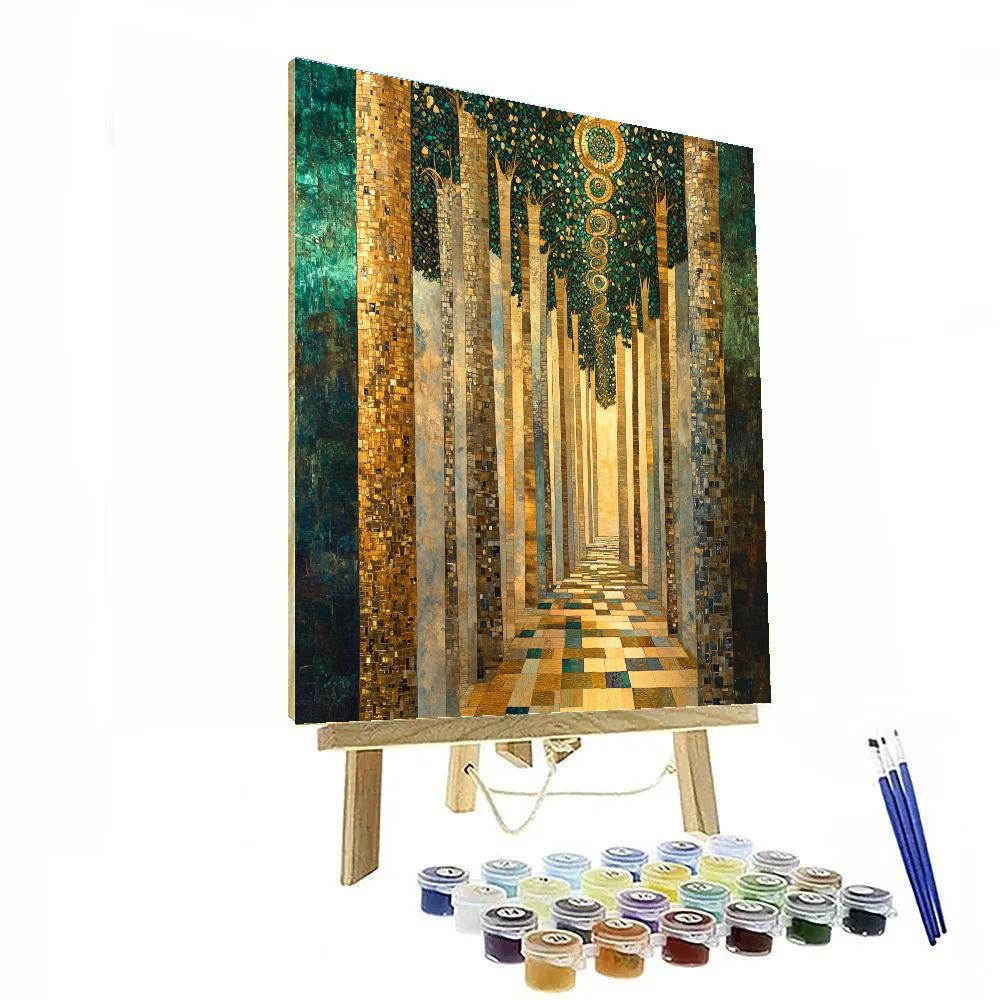 Gustav Klimt Inspired Golden Forest Canopy Tapestry painting number kit