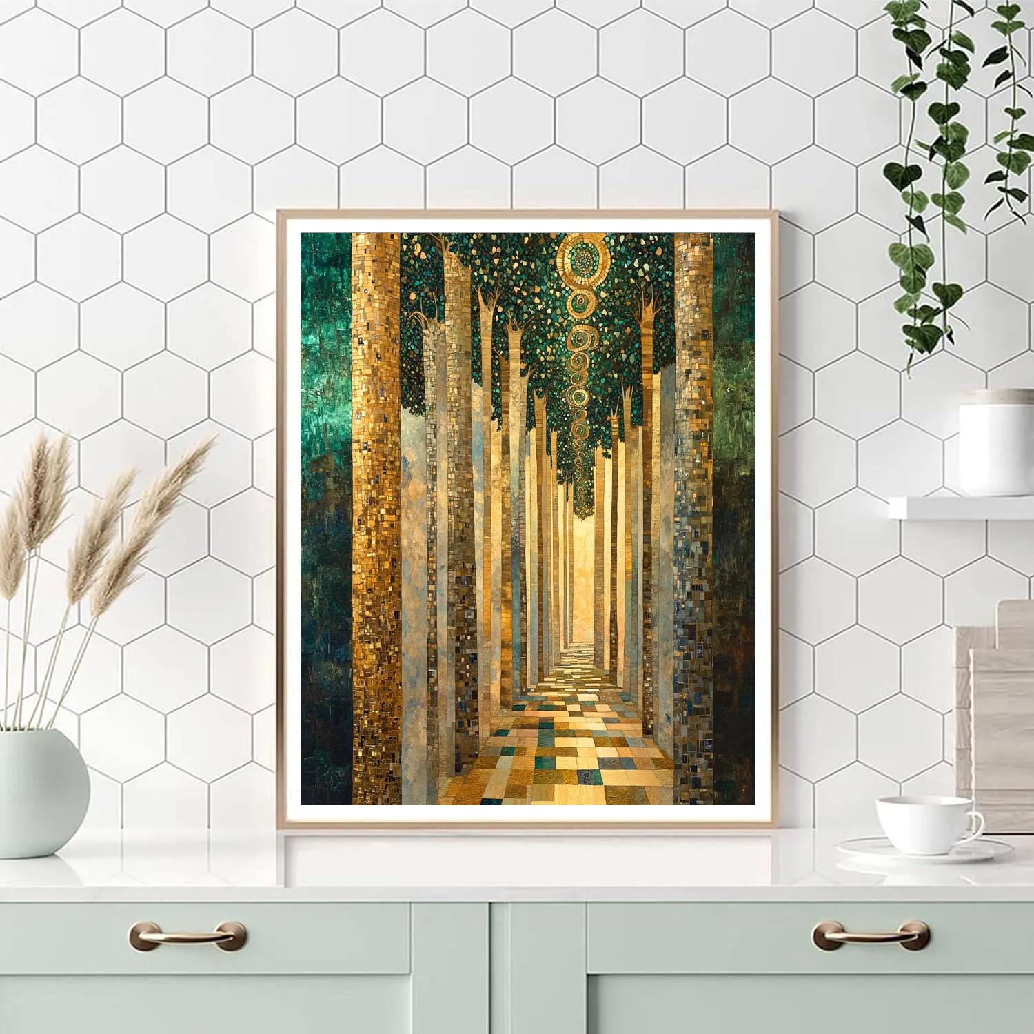 Gustav Klimt Inspired Golden Forest Canopy Tapestry painting number kit