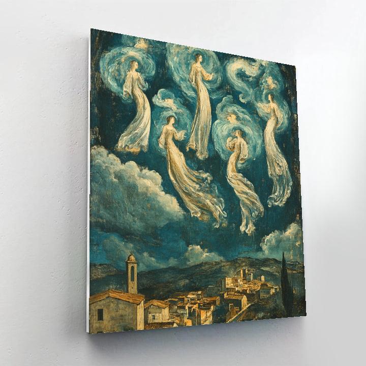 El Greco Inspired Stormy Saints Above City paint by color