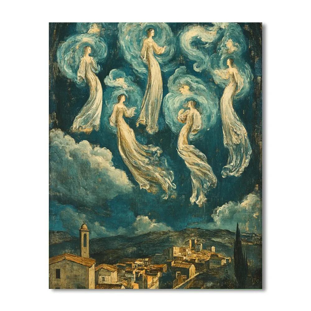 El Greco Inspired Stormy Saints Above City paint by color