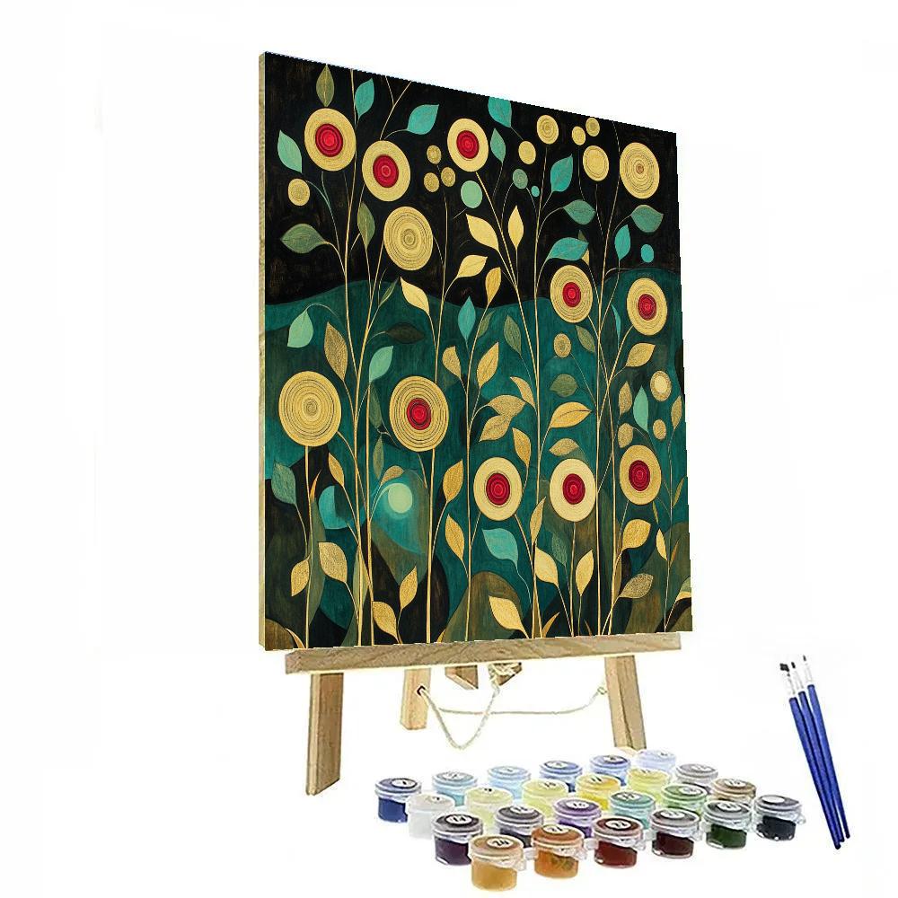 Gustav Klimt Inspired Ornamental Meadow Of Golden Blossoms Paint by numbers kits