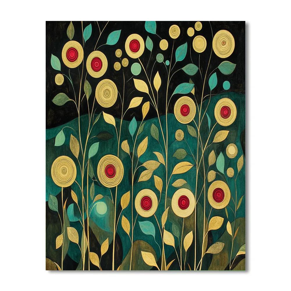 Gustav Klimt Inspired Ornamental Meadow Of Golden Blossoms Paint by numbers kits