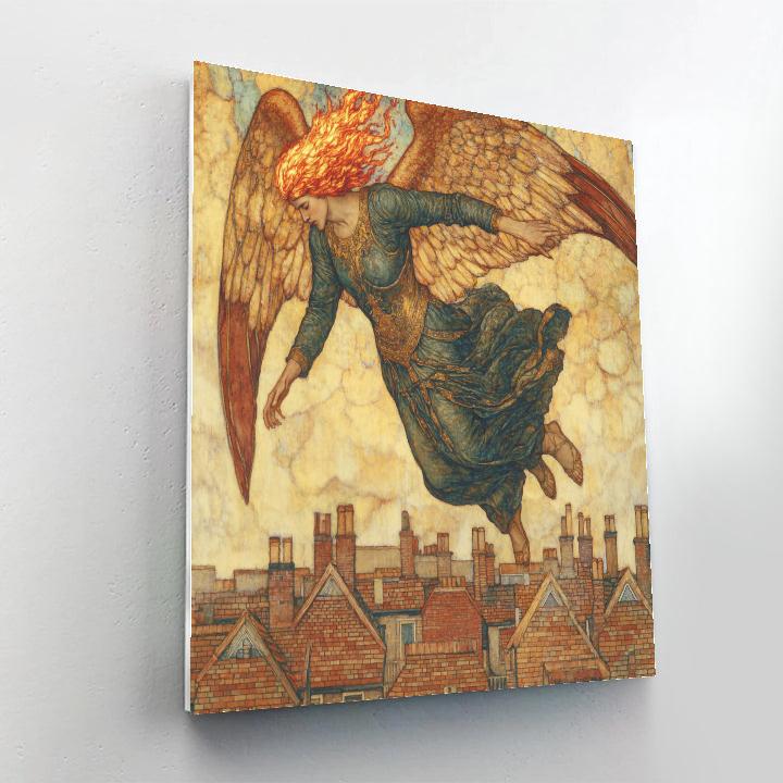 William Blake Inspired Angel Over City Rooftops DIY paint by numbers
