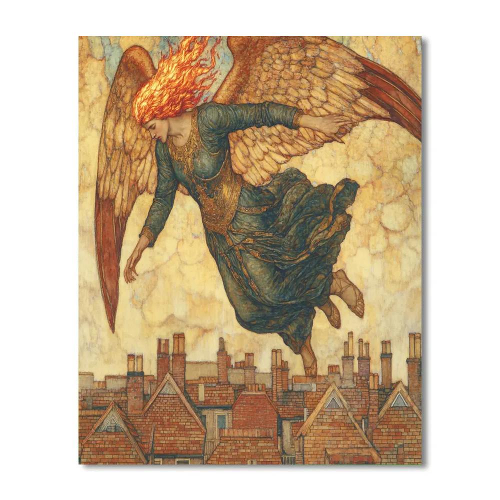 William Blake Inspired Angel Over City Rooftops DIY paint by numbers