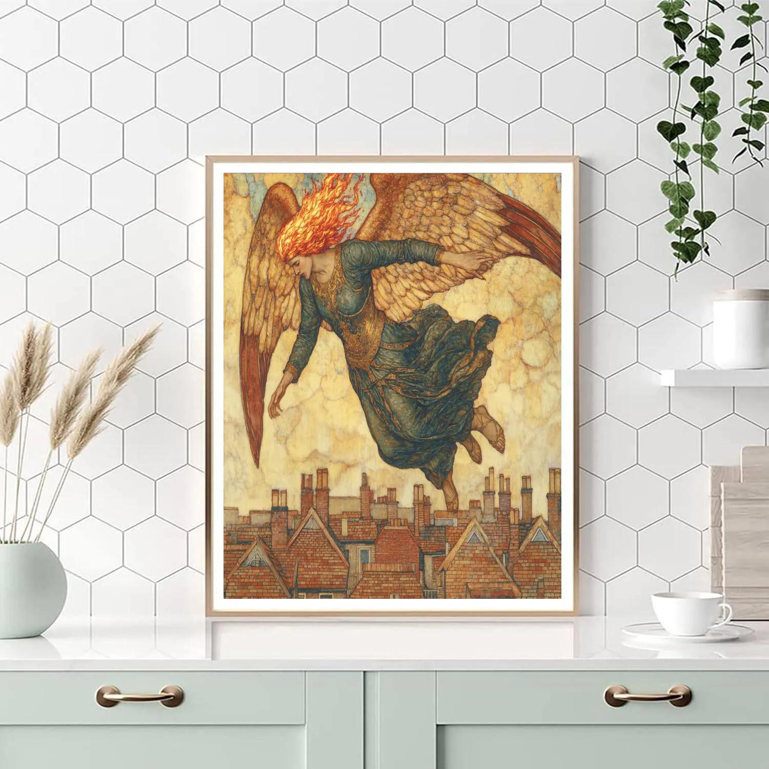 William Blake Inspired Angel Over City Rooftops DIY paint by numbers