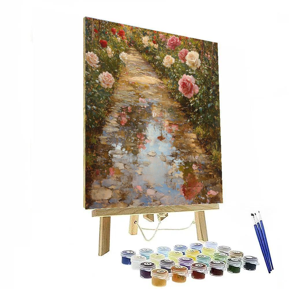 Claude Monet Inspired Rose Garden Reflections After Rain Number painting