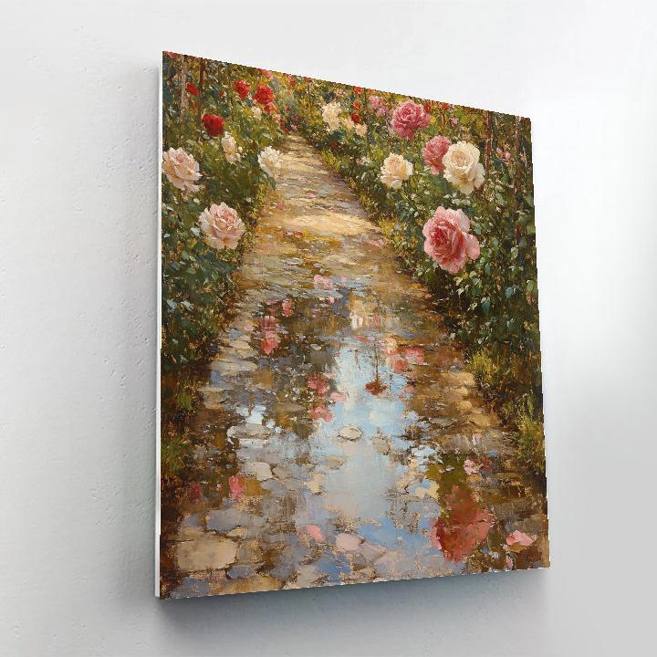 Claude Monet Inspired Rose Garden Reflections After Rain Number painting