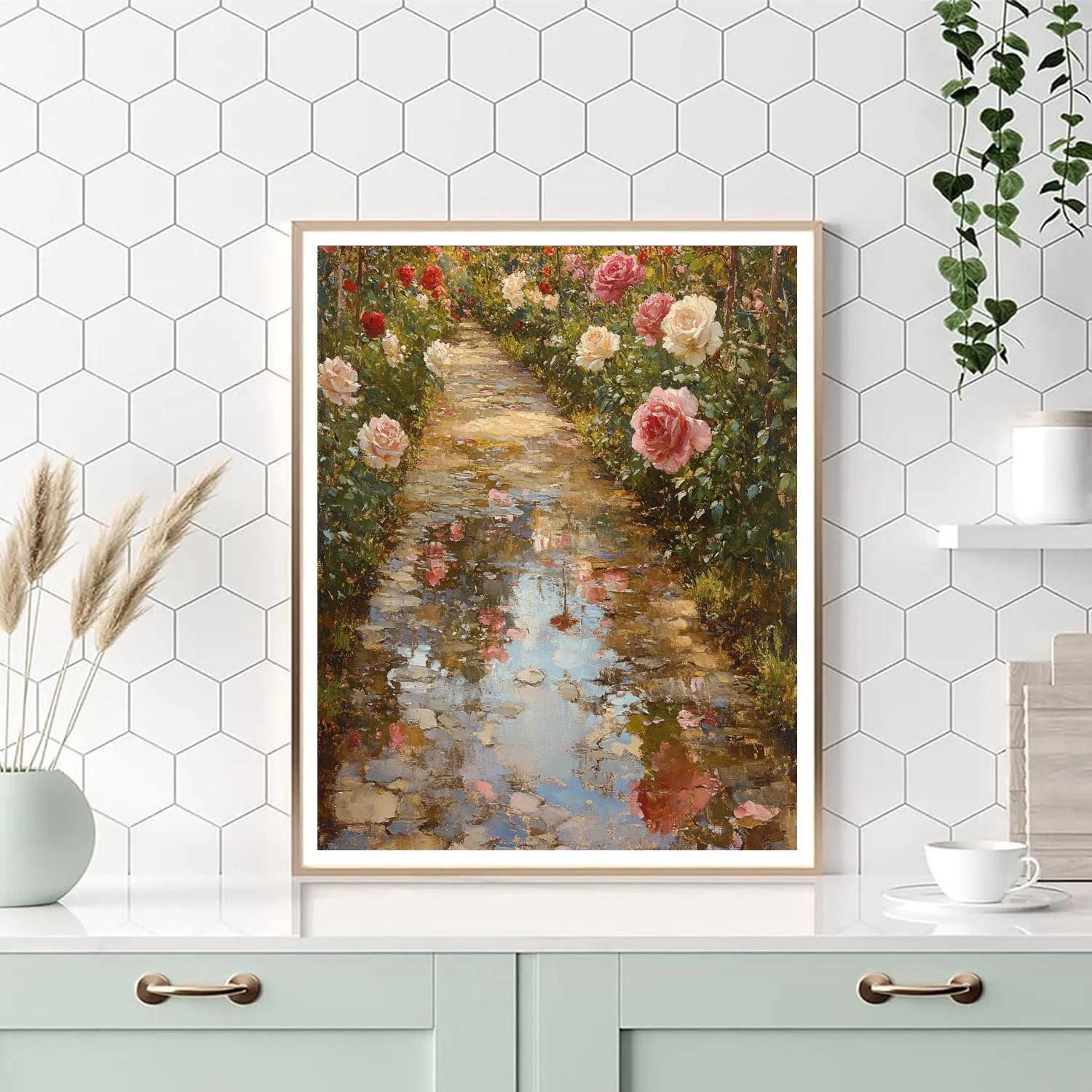 Claude Monet Inspired Rose Garden Reflections After Rain Number painting