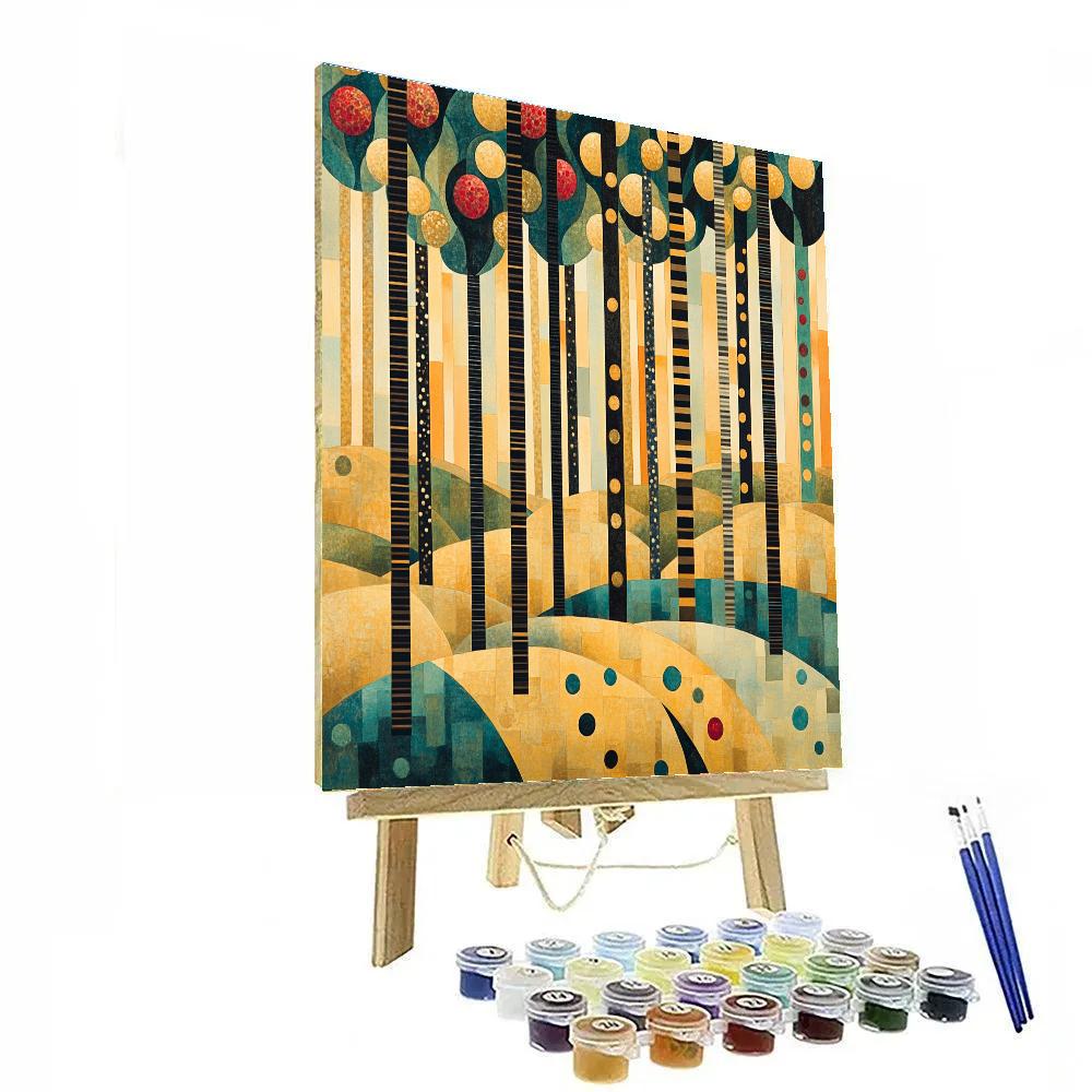 Gustav Klimt Inspired Golden Orchard In Mosaic Layers Painting by numbers kit