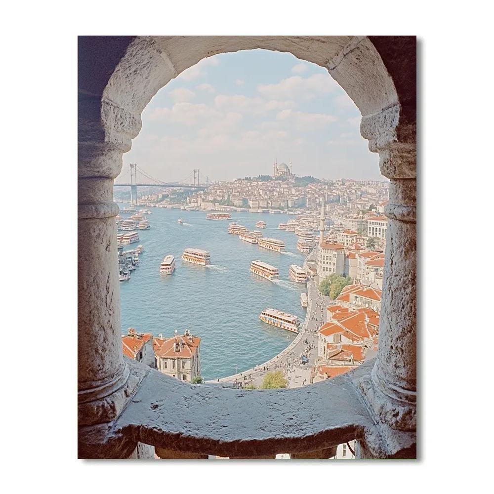 Skyline And Bosphorus From Galata Tower Istanbul Turkiye paint by color