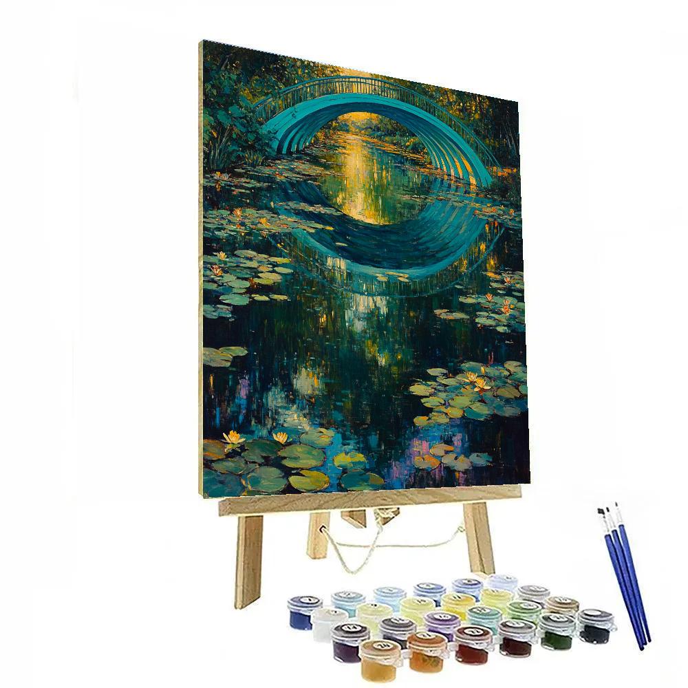 Claude Monet Inspired Evening Reflections Beneath Giverny Inspired Bridge paint by color