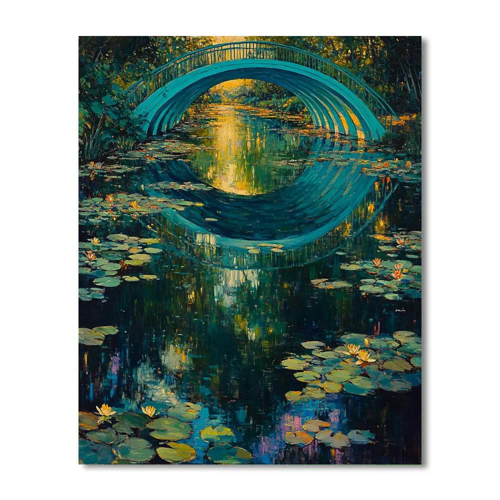 Claude Monet Inspired Evening Reflections Beneath Giverny Inspired Bridge paint by color