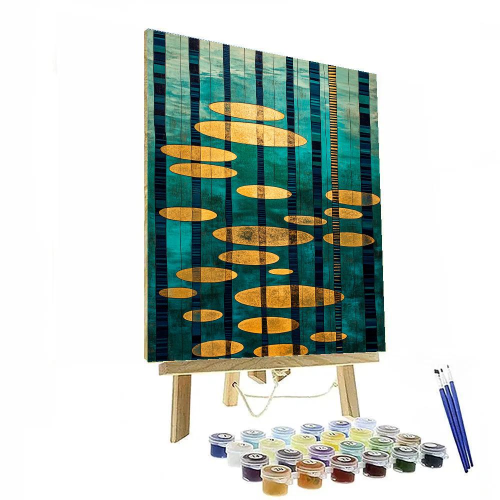 Gustav Klimt Inspired Emerald Lake With Golden Ripples DIY paint by numbers
