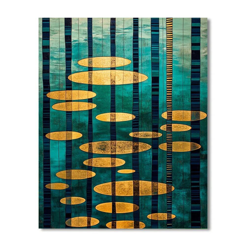 Gustav Klimt Inspired Emerald Lake With Golden Ripples DIY paint by numbers