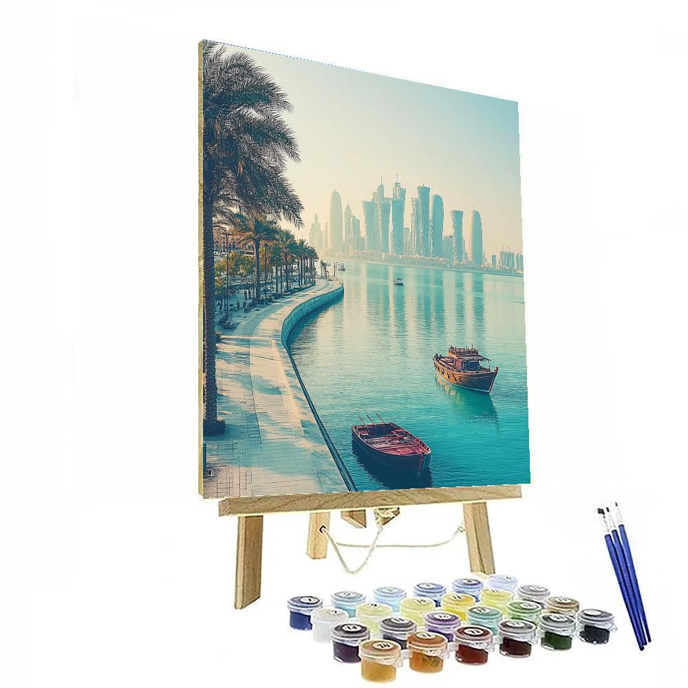 Doha Corniche Skyline View Doha Qatar paint by color