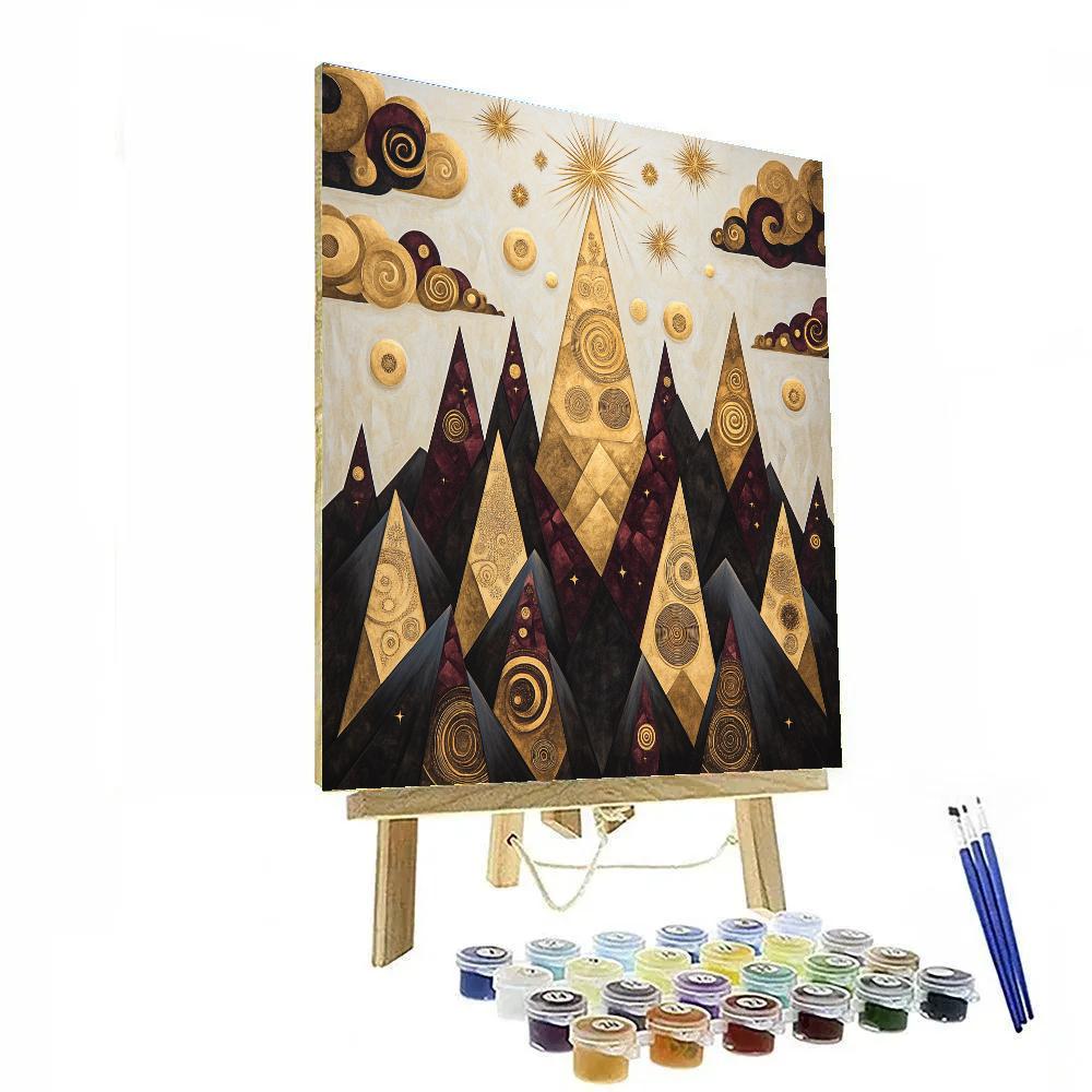 Gustav Klimt Inspired Golden Mountain Silhouettes Number painting