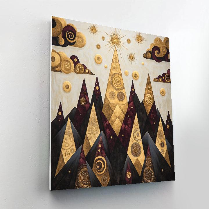 Gustav Klimt Inspired Golden Mountain Silhouettes Number painting