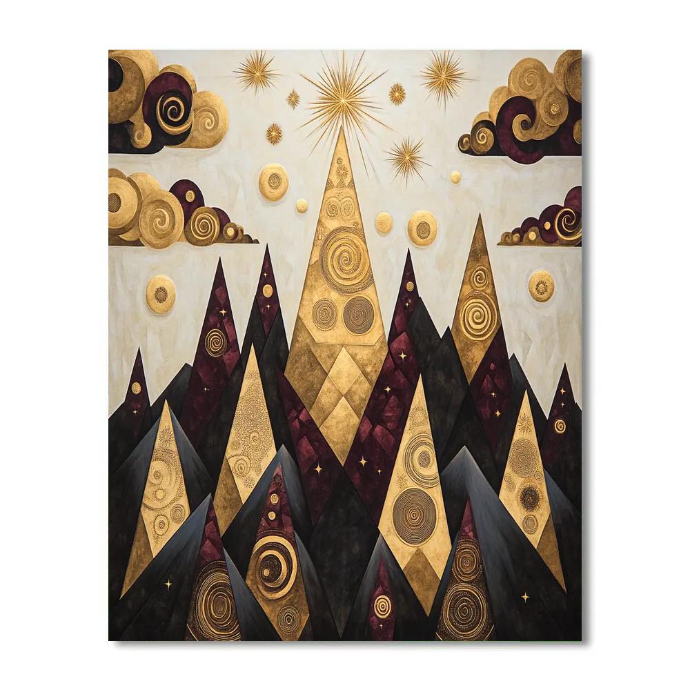 Gustav Klimt Inspired Golden Mountain Silhouettes Number painting
