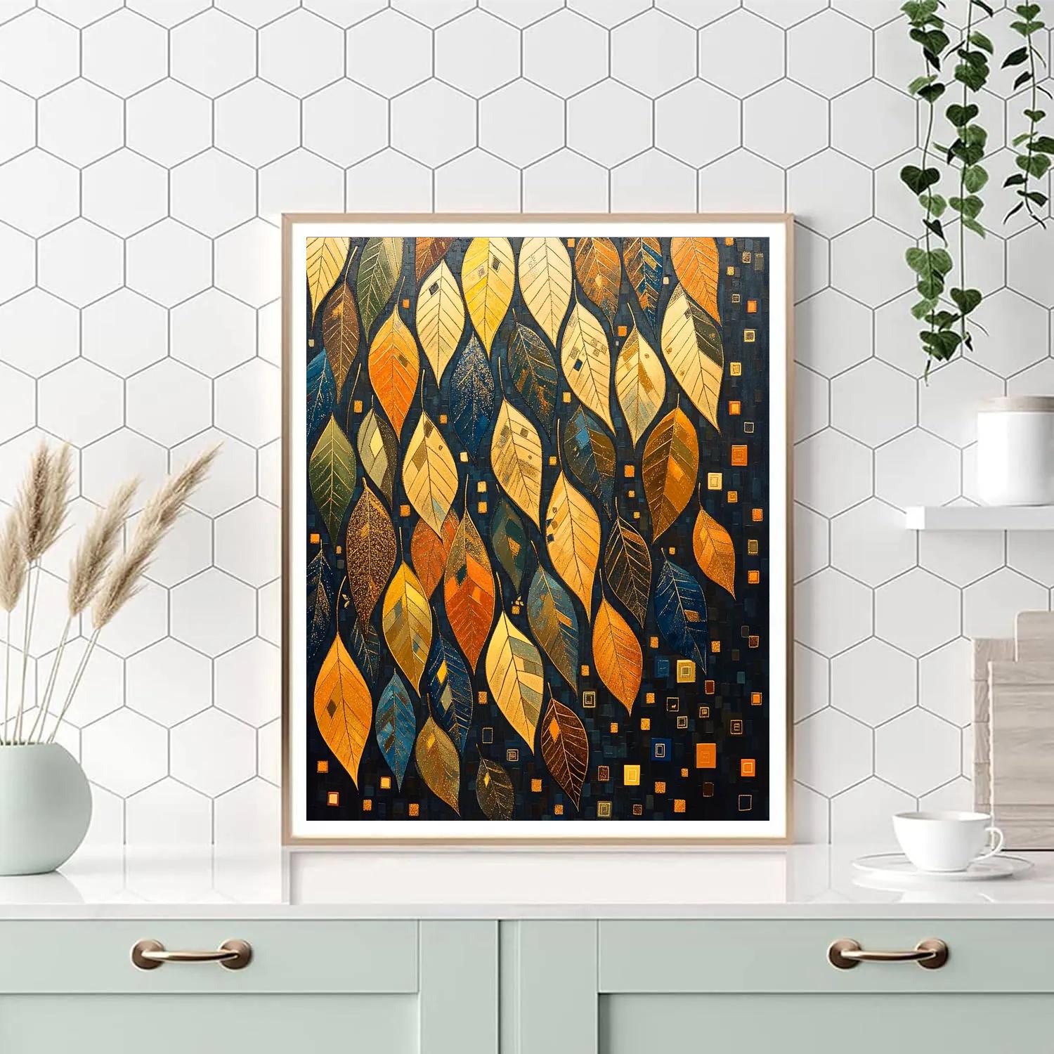 Gustav Klimt Inspired Mosaic Autumn Leaf Cascade painting number kit