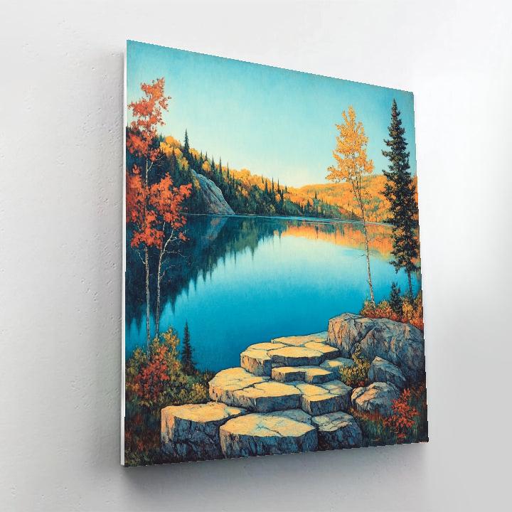 Franklin Carmichael Inspired Autumn Granite Ridge Over Teal Lake paint by number