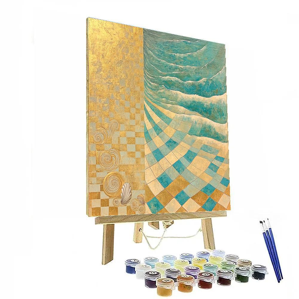 Gustav Klimt Inspired Golden Tide On Ornamental Shore paint by color
