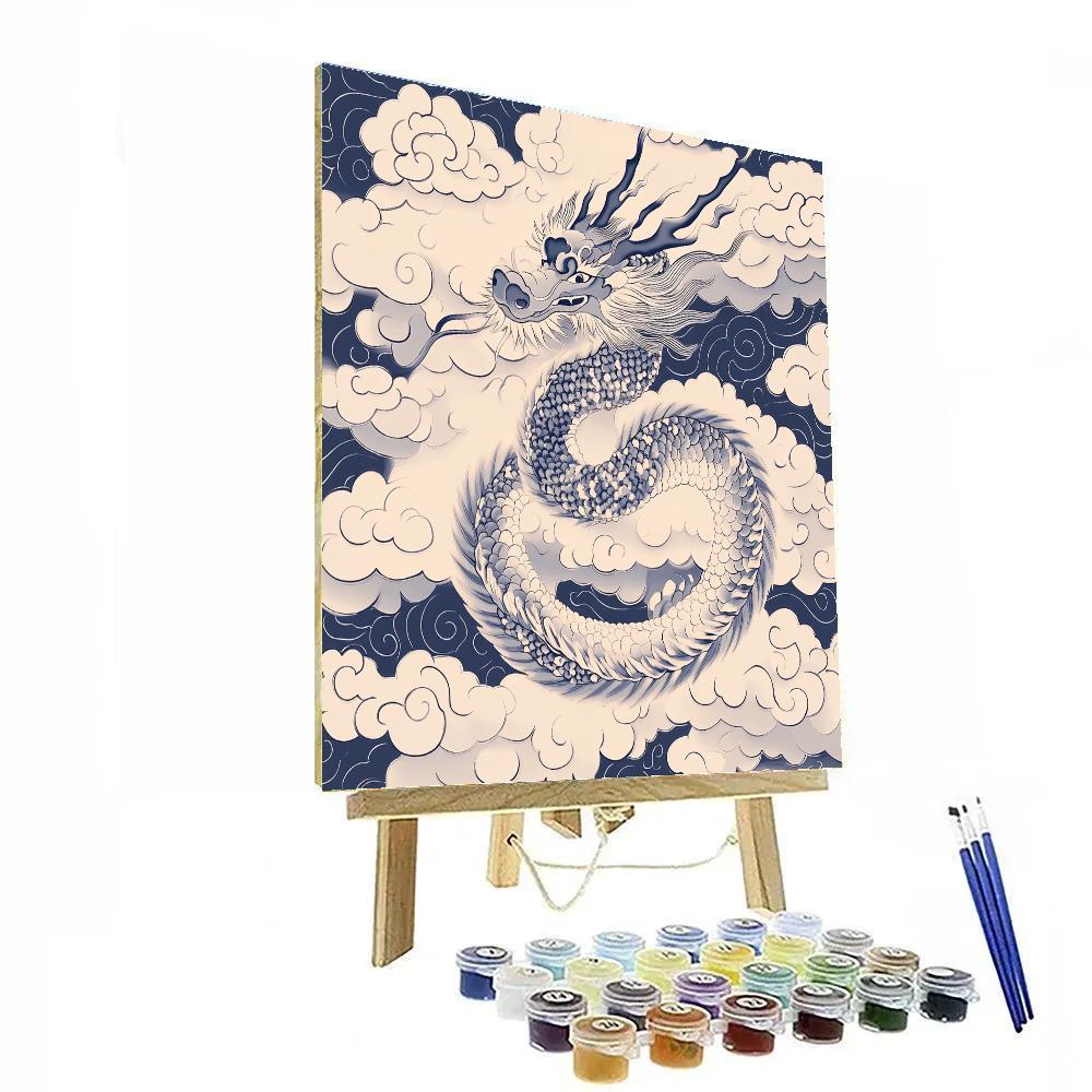 Hokusai Inspired Dragon Among Clouds Numbered painting kits