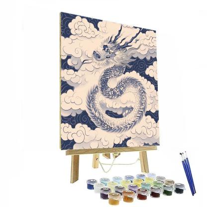 Hokusai Inspired Dragon Among Clouds Numbered painting kits
