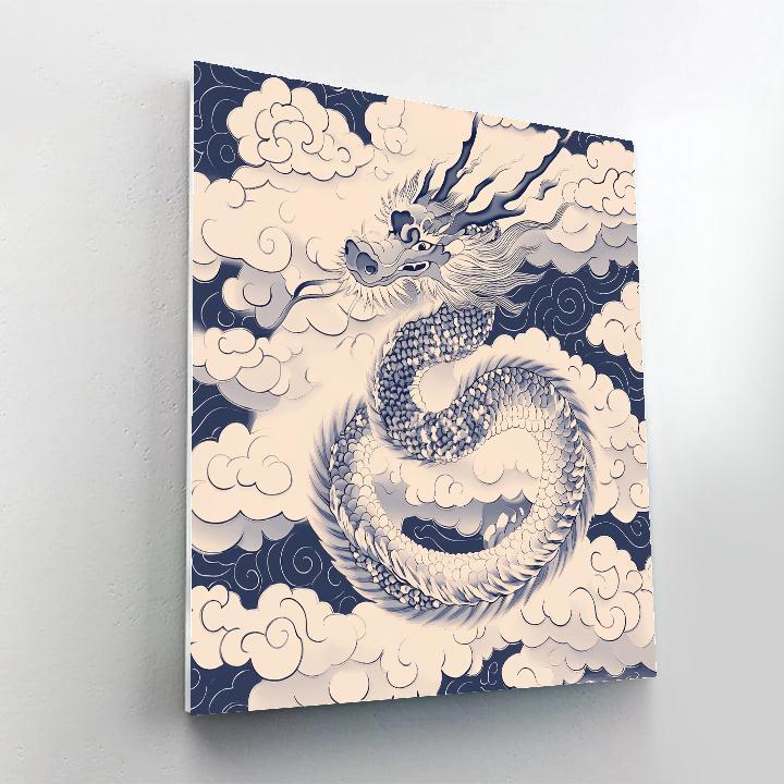 Hokusai Inspired Dragon Among Clouds Numbered painting kits