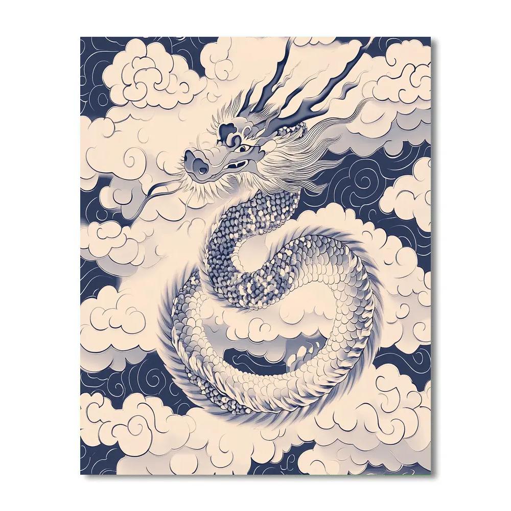 Hokusai Inspired Dragon Among Clouds Numbered painting kits