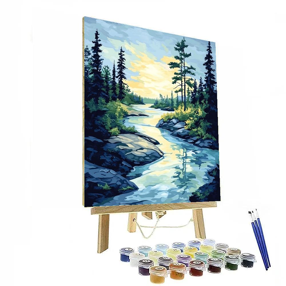 Franklin Carmichael Inspired Spring Melt Stream Through Shield Pines paint by number