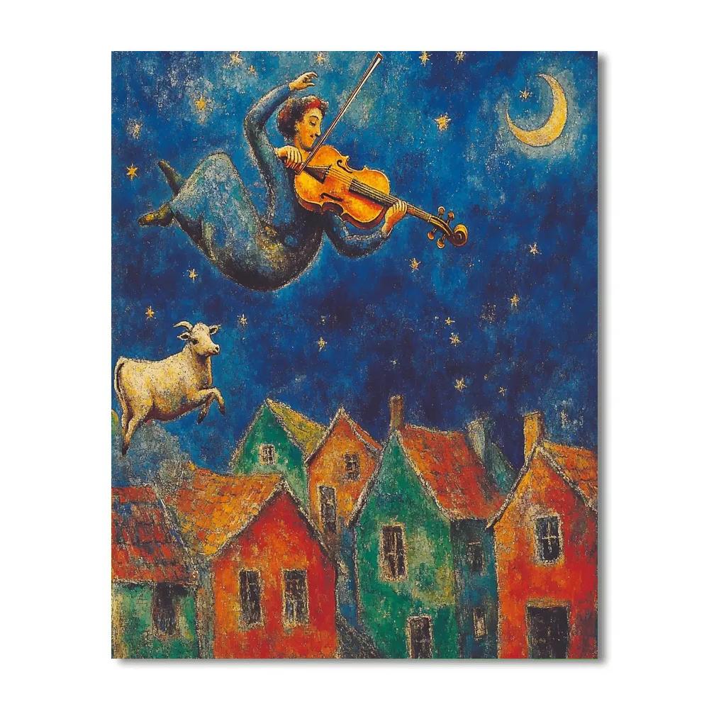 Marc Chagall Inspired Fiddler Over Rooftops paint by number
