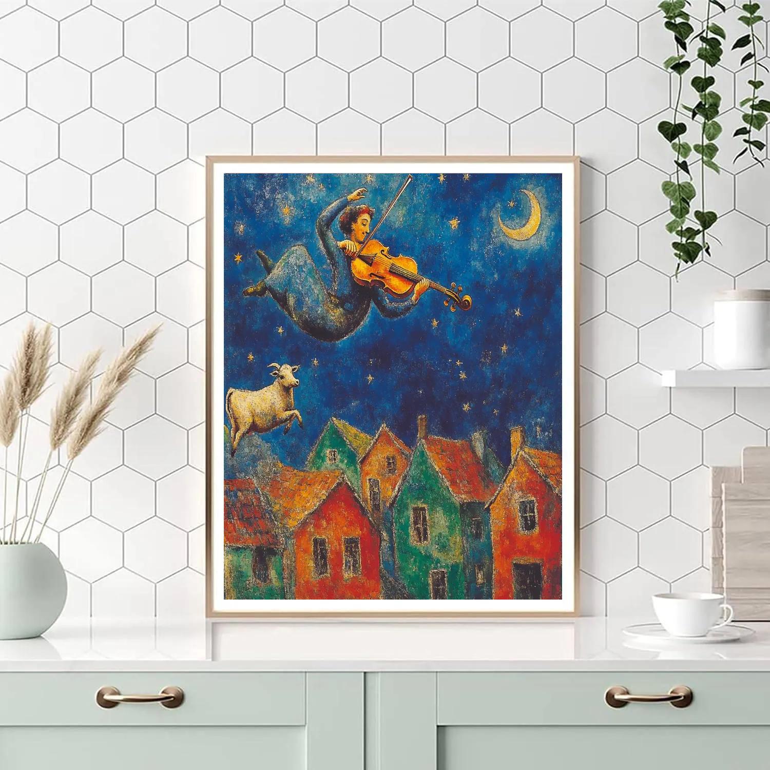 Marc Chagall Inspired Fiddler Over Rooftops paint by number