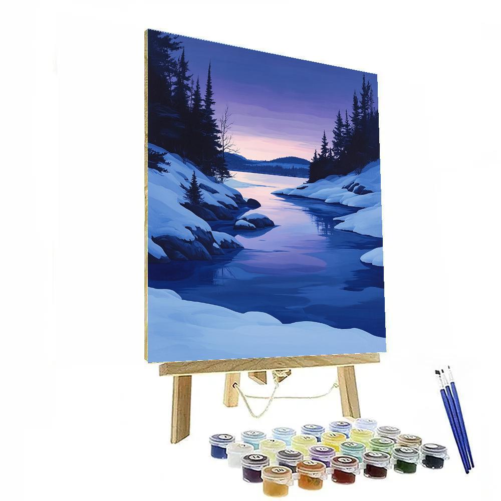 Franklin Carmichael Inspired Winter Indigo Dusk Over Silent Lake paint by color