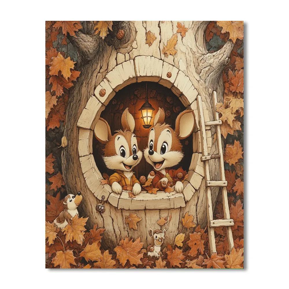 Chip And Dale Treehouse Mischief Disney Inspired paint by color