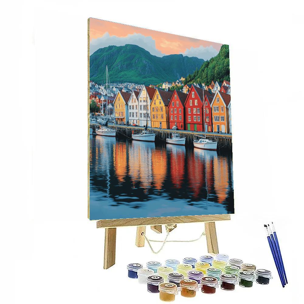 Harbor Panorama Of Bergen From Bryggen Norway painting number kit